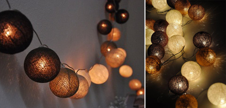 Гирлянда хлопковые фонарики Сotton Ball Brown - Loft-Concept в Санкт-петербурге