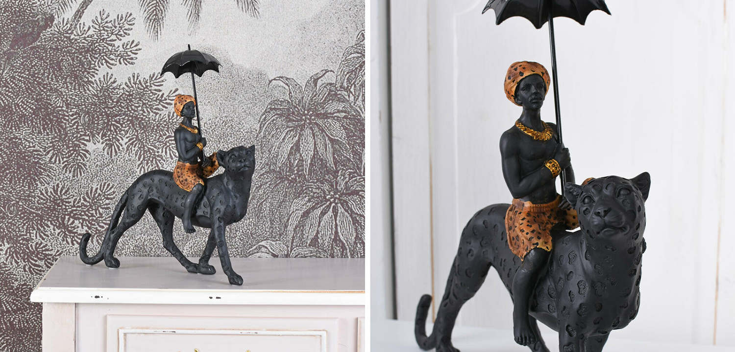 Колониальная статуэтка Черный слуга на леопарде - фото