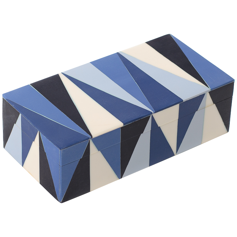 Шкатулка Blue White Triangles Bone Inlay Box Синий Белый Голубой Черный в Санкт-петербурге | Loft Concept 