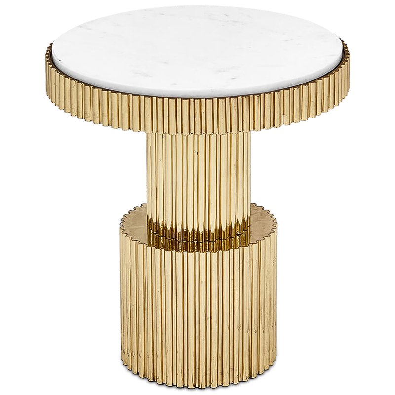 Приставной стол Brass Column Side Table Белый Латунь в Санкт-петербурге | Loft Concept 