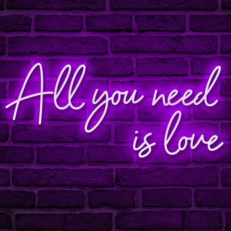 Неоновая настенная лампа All You Need is Love Neon Wall Lamp Фиолетовый Прозрачный Фиолетовый в Санкт-петербурге | Loft Concept 