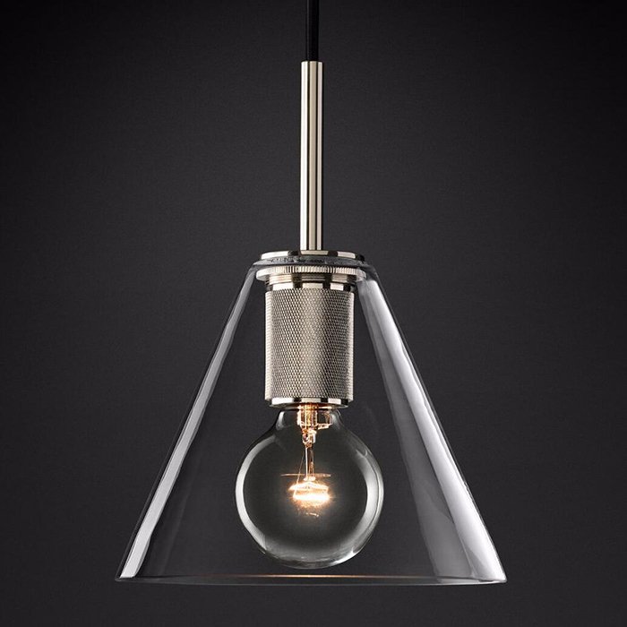 Подвесной светильник RH Utilitaire Funnel Pendant Silver Никель Прозрачное Стекло в Санкт-петербурге | Loft Concept 