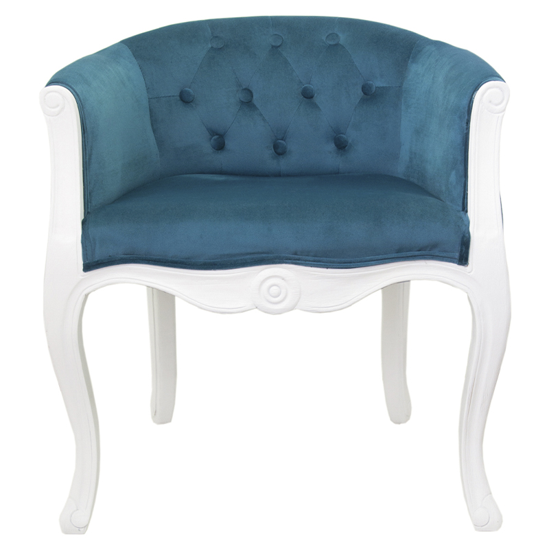 Кресло низкое в стиле прованс Louis French Armchair white and blue velour Бирюзовый Белый в Санкт-петербурге | Loft Concept 