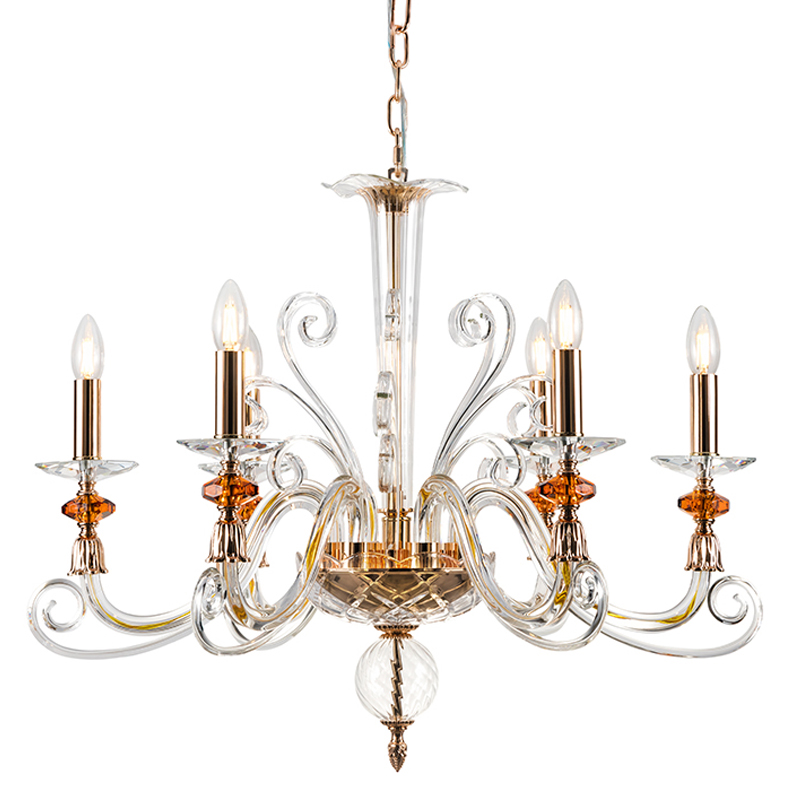 Люстра с 6-ю лампочками и изогнутыми прозрачными элементами из стекла Twisted Glass Candles Chandelier Золотой Прозрачное Стекло Люстра с 6-ю лампочками и изогнутыми прозрачными элементами из стекла Twisted Glass Candles Chandelier Золотой Прозрачное Стекло в Санкт-петербурге | Loft Concept