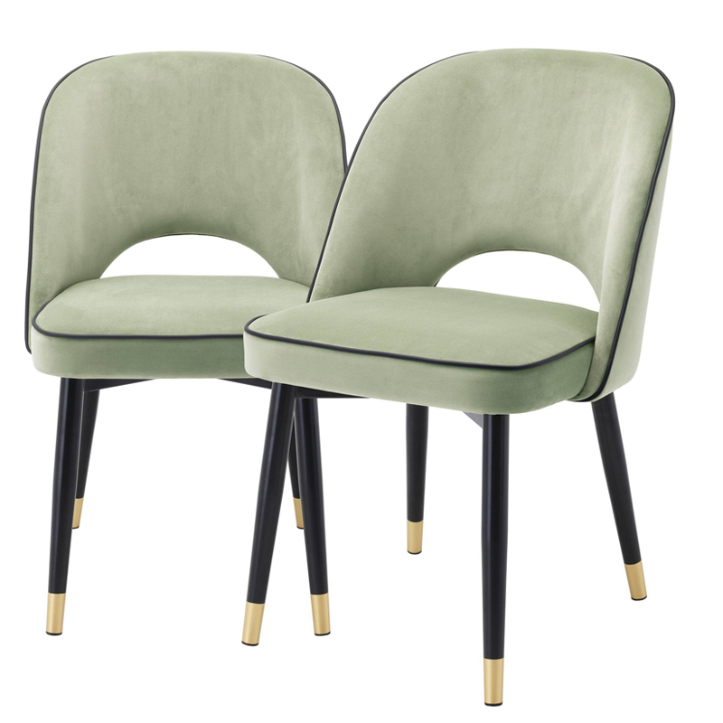 Комплект из двух стульев Eichholtz Dining Chair Cliff set of 2 pistache green Черный Латунь Зеленый шалфей в Санкт-петербурге | Loft Concept 