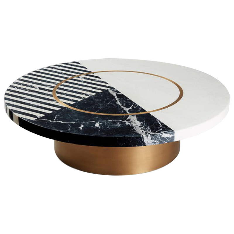 Кофейный стол Mercado Marble Brass Coffee Table Черно-белый Латунь в Санкт-петербурге | Loft Concept 