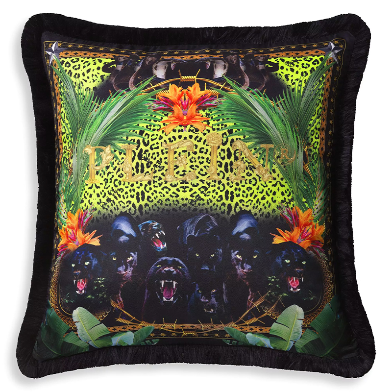 Подушка Philipp Plein Cushion Silk Jungle 50 x 50 Черный Мульти в Санкт-петербурге | Loft Concept 