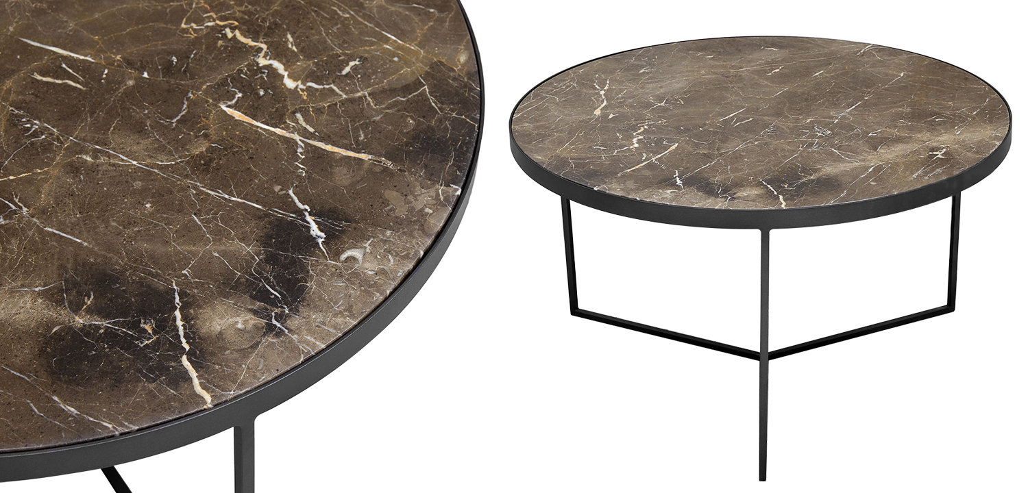 Круглый кофейный стол с коричневой мраморной столешницей Shona - фото