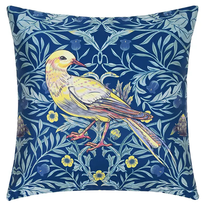 Декоративная подушка Bird and Flower Pattern Cushion Синий Мульти в Санкт-петербурге | Loft Concept 