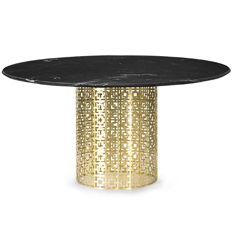 Обеденный стол Jonathan Adler Nixon Dining Table Черная столешница мрамор Золотой Черный Мрамор Nero в Санкт-петербурге | Loft Concept 