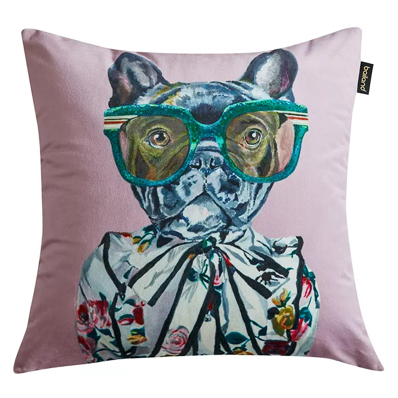 Декоративная подушка Стиль Gucci Dog Fashion Animals Cushion Lilac Мульти Сиреневый в Санкт-петербурге | Loft Concept 