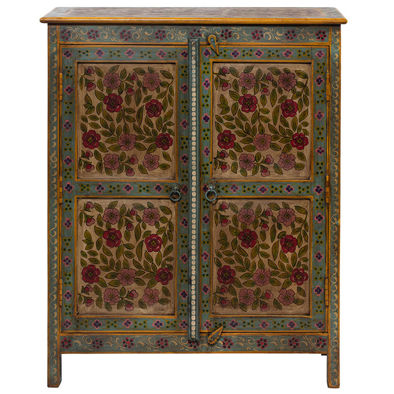 Деревянный комод с 2-мя дверцами ручная роспись Ophelia Flowers Chest of Drawers Бирюзовый Коричневый винтаж Бежевый в Санкт-петербурге | Loft Concept 