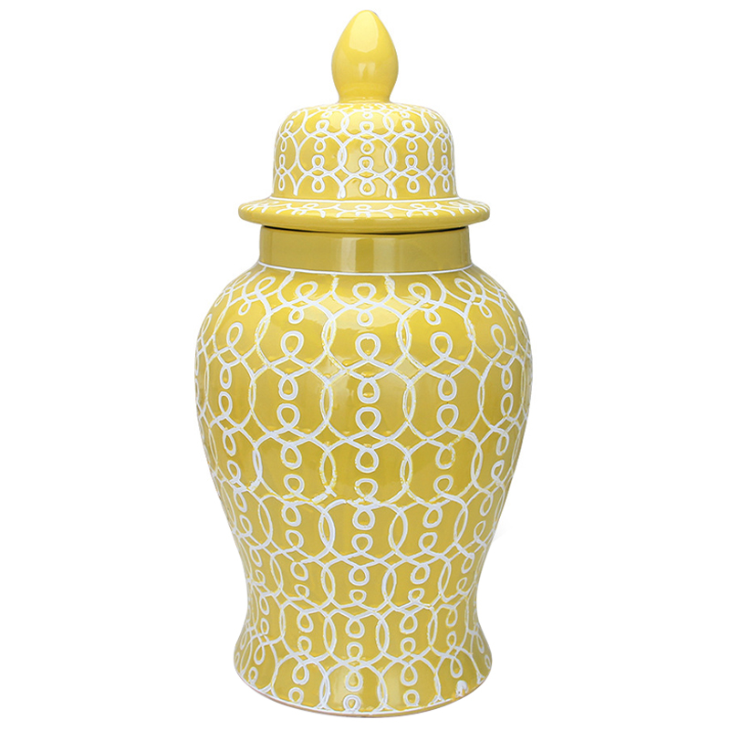 Ваза с крышкой Ceramic Yellow White Ornament Vase Желтый Белый в Санкт-петербурге | Loft Concept 