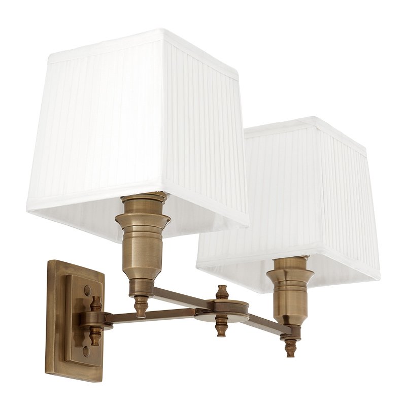 Бра Wall Lamp Lexington Double Brass+White Латунь Античная полированная Белый в Санкт-петербурге | Loft Concept 