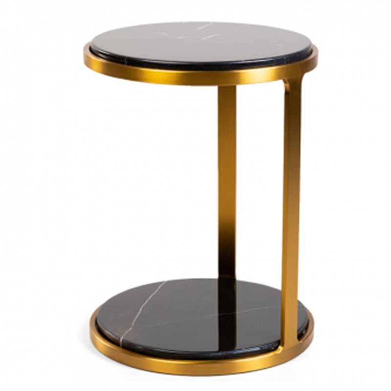 Приставной стол Viorel Marble Side Table Черный Мрамор Nero Глянцевое золото в Санкт-петербурге | Loft Concept 