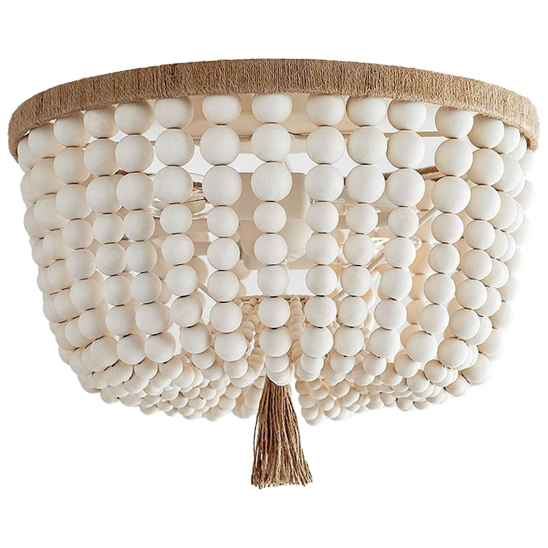 Круглый потолочный светильник украшенный круглыми белыми бусинами Wooden Beads Ceiling lamp Белый Коричневый в Санкт-петербурге | Loft Concept 