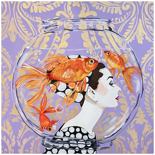 Картина Audrey Fishbowl on Lavender Damask Background Мульти в Санкт-петербурге | Loft Concept 