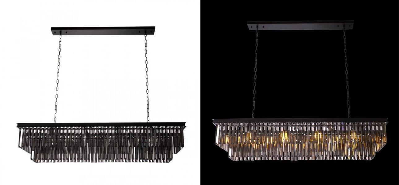 Прямоугольная Люстра RH 1920s Odeon Black iron Серое Стекло Длина 120 см - фото №1