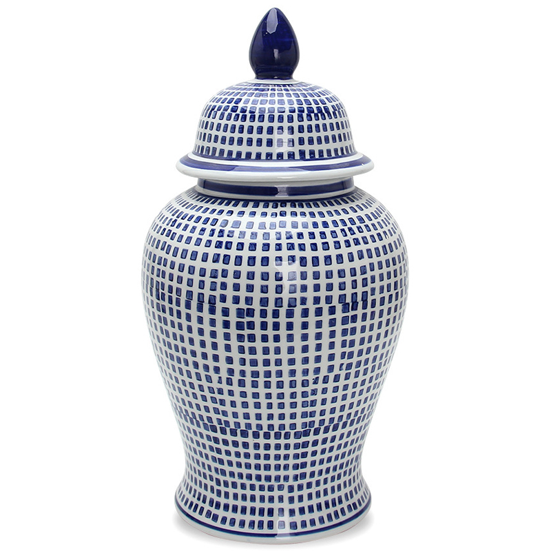 Ваза с крышкой Oriental Blue & White Square Pattern Vase Белый Синий в Санкт-петербурге | Loft Concept 