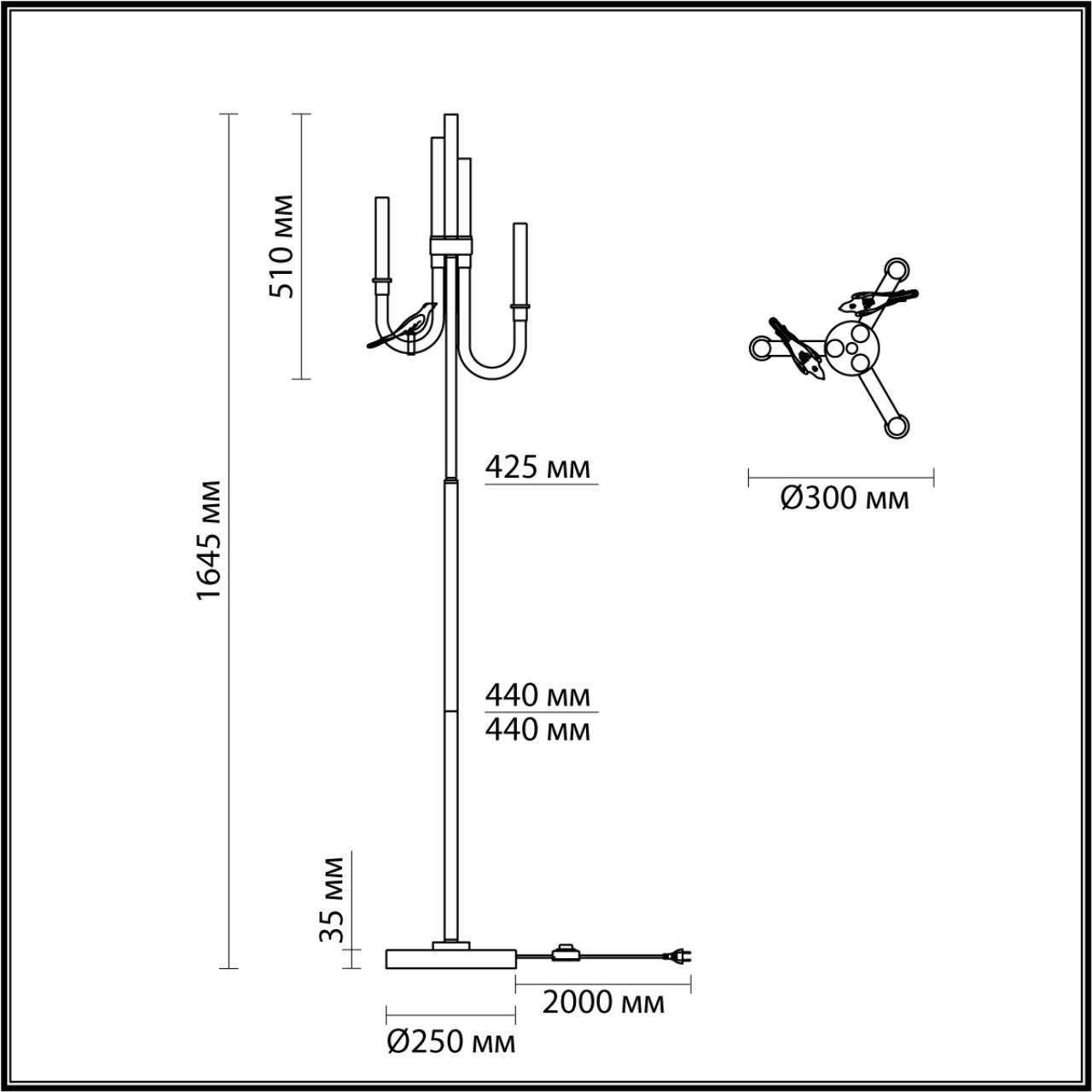 Торшер с 2-мя фигурками птиц на изогнутых прозрачных трубках Ganthea в Санкт-петербурге