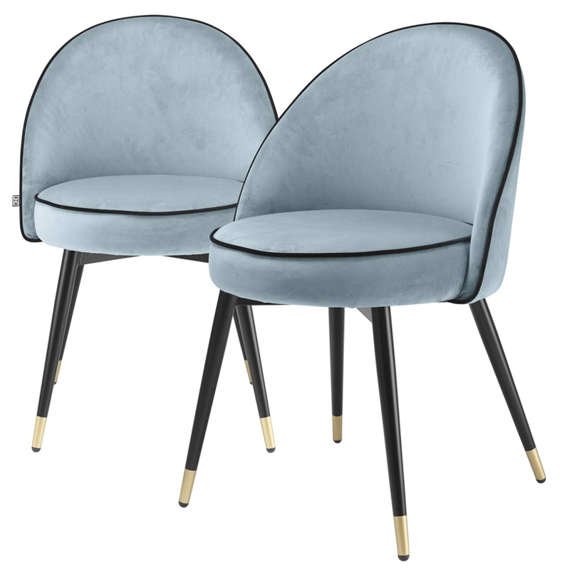 Комплект из двух стульев Eichholtz Dining Chair Cooper set of 2 blue Голубой пастельный Черный Латунь в Санкт-петербурге | Loft Concept 