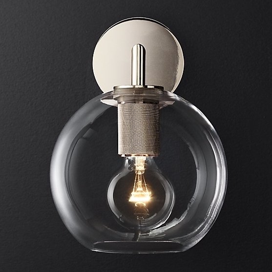 Бра RH Utilitaire Globe Shade Single Sconce Silver Прозрачное Стекло Никель в Санкт-петербурге | Loft Concept 