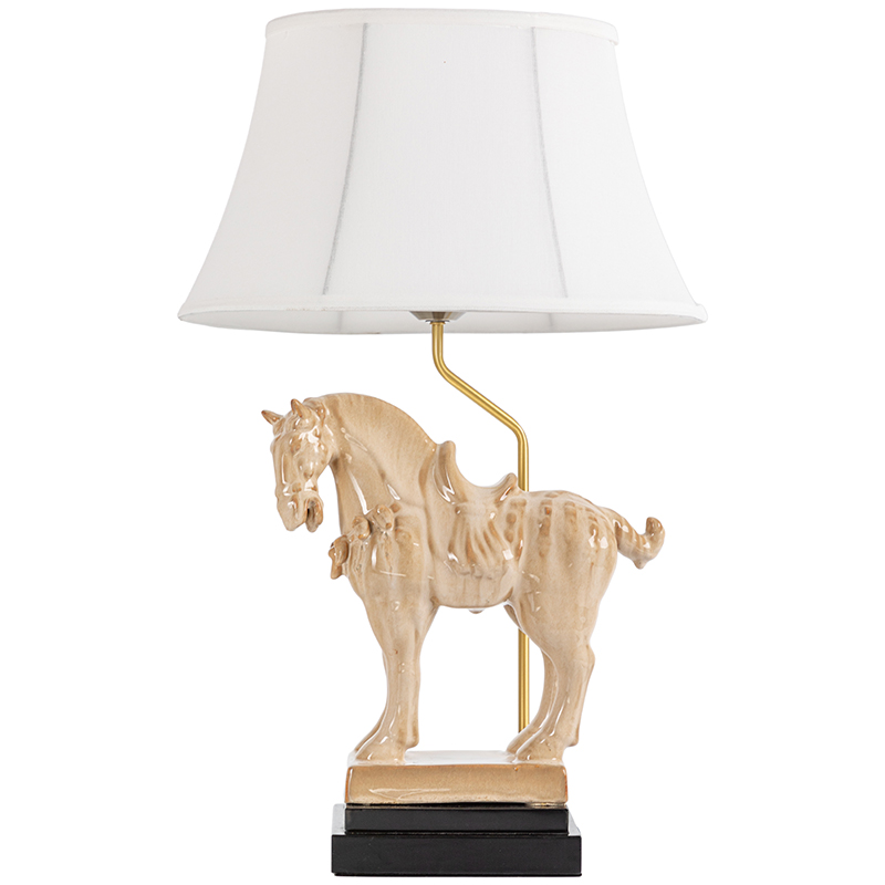 Настольная лампа Dynasty Tang Horse Sculpture Lampshade Бежевый Коричневый Белый Латунь в Санкт-петербурге | Loft Concept 