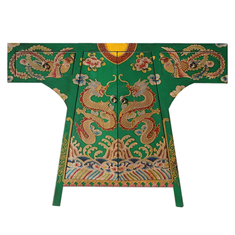 Зеленая Консоль в Китайском Стиле ручная роспись Драконы Green Oriental Robe Зеленый Мульти в Санкт-петербурге | Loft Concept 