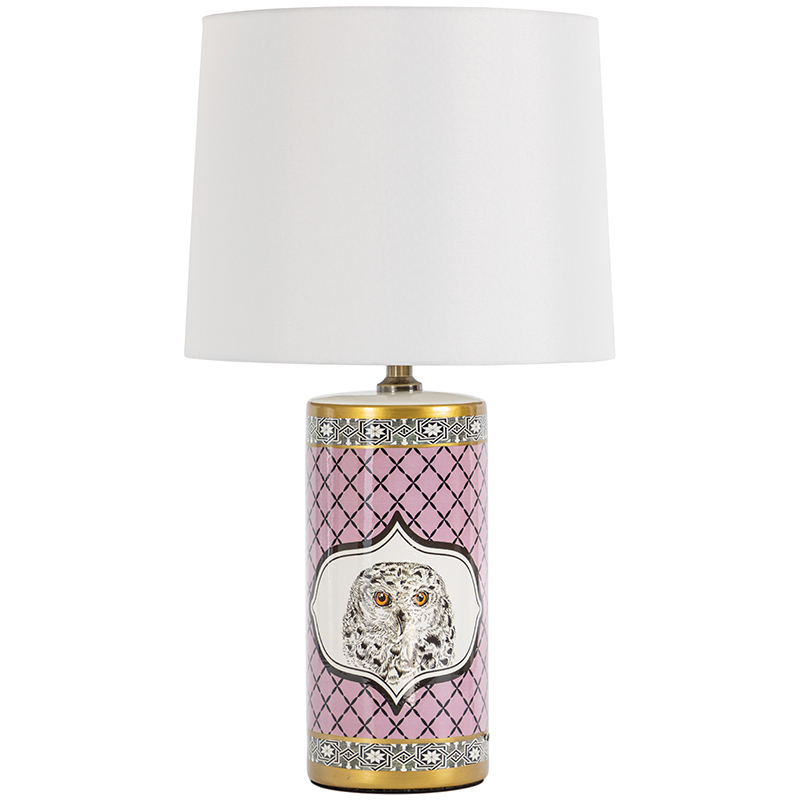 Настольная лампа Owl Collection Pink Lampshade Белый Розовый Черно-белый Золотой в Санкт-петербурге | Loft Concept 