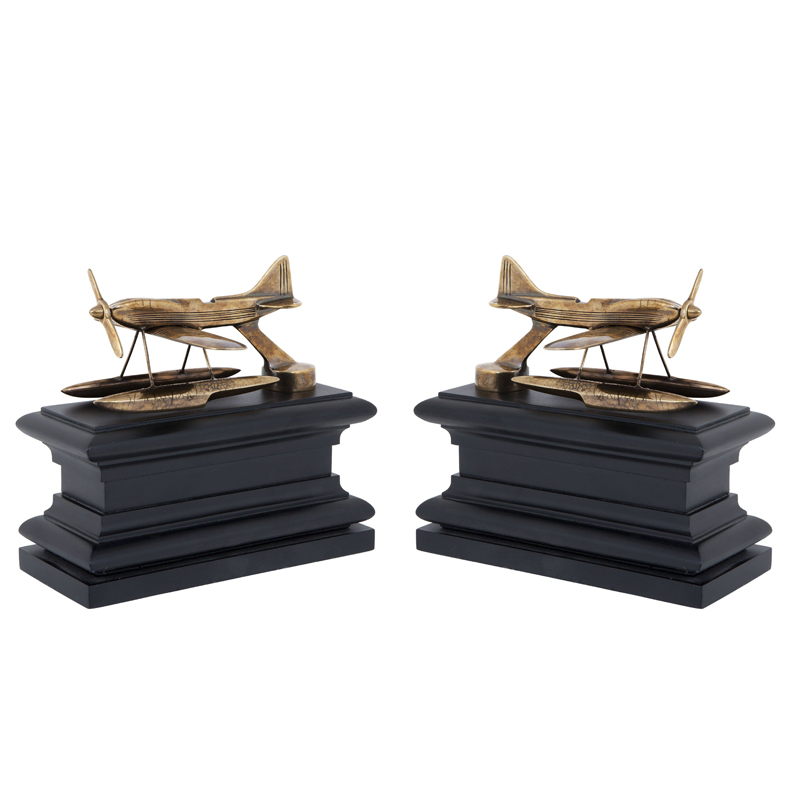 Держатель для книг Eichholtz Bookend Hydroplane set of 2 brass Латунь Античная полированная Черный в Санкт-петербурге | Loft Concept 