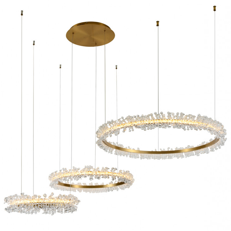 Люстра Crystal round chandelier 3 кольца Латунь Прозрачный Латунь в Санкт-петербурге | Loft Concept 