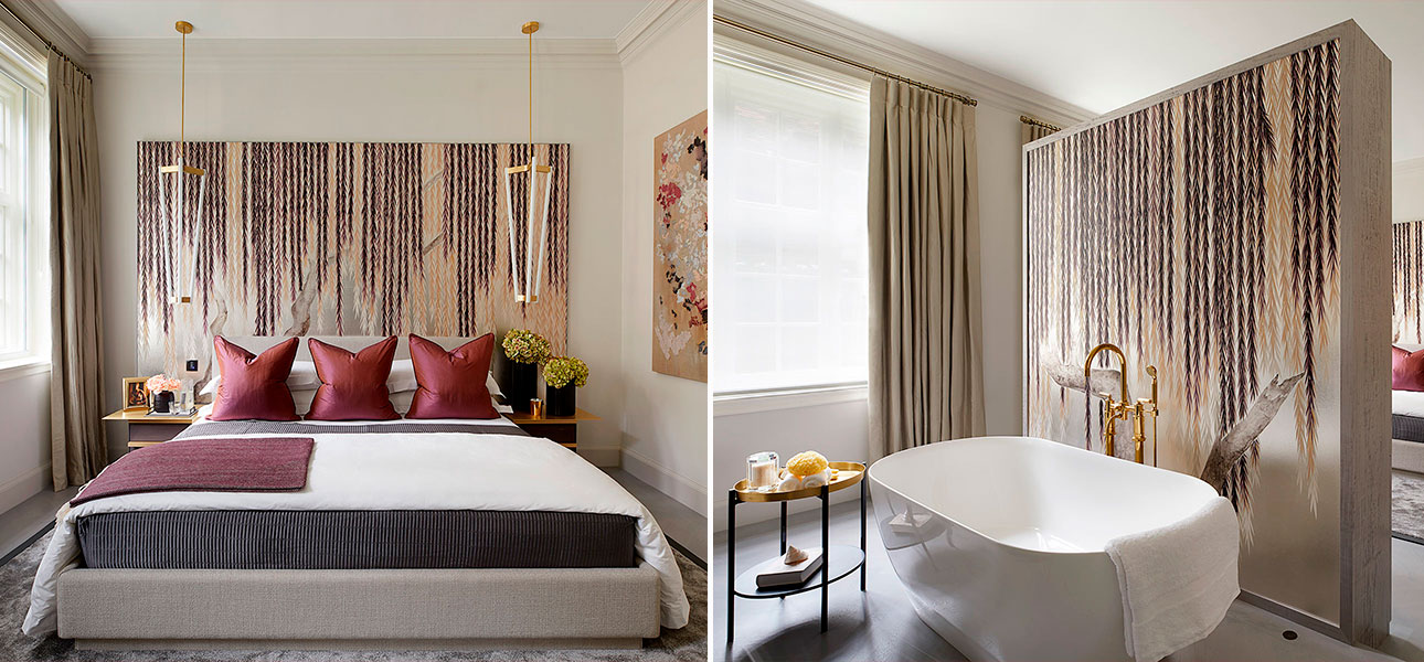 Обои ручная роспись Willow Boysenberry on White Metal gilded paper - фото