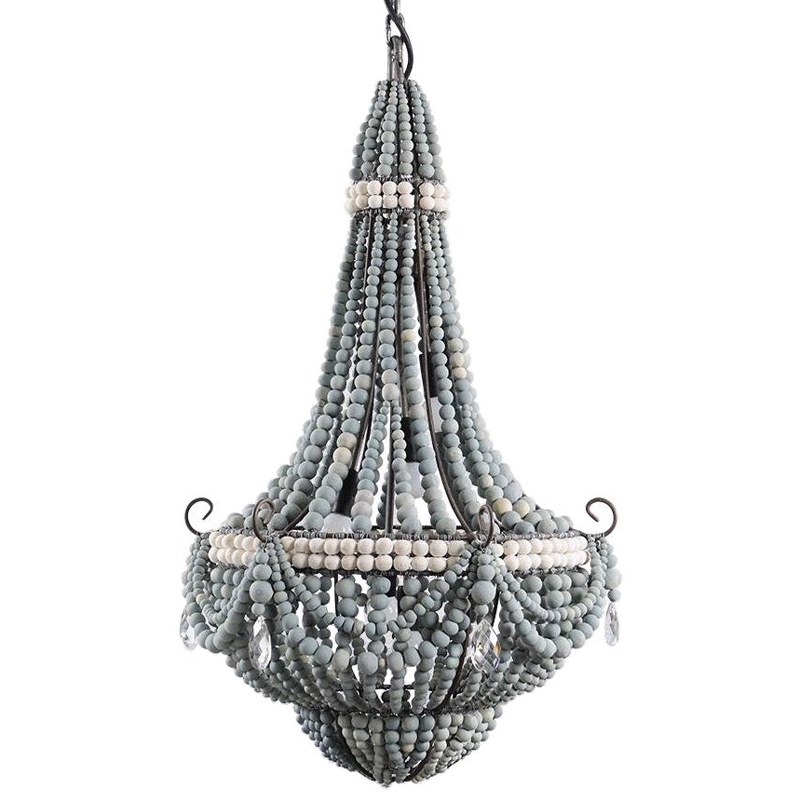 Люстра каплевидной формы украшенная серыми бусинами Wooden Beads Grey Chandelier Серый Белый Черный в Санкт-петербурге | Loft Concept 