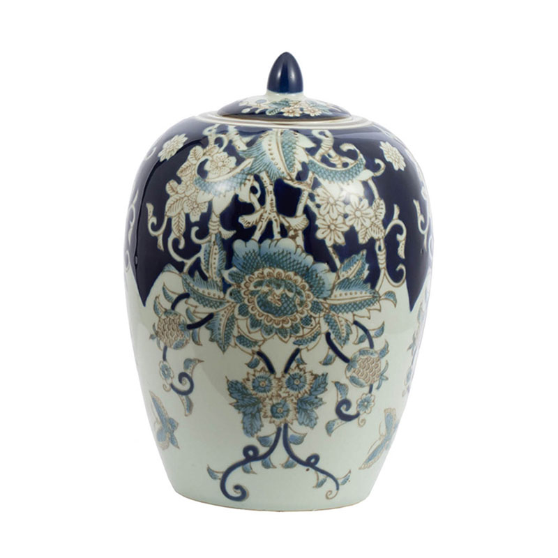 Ваза с крышкой Blue & White Ornament Vase barrel Белый Синий в Санкт-петербурге | Loft Concept 