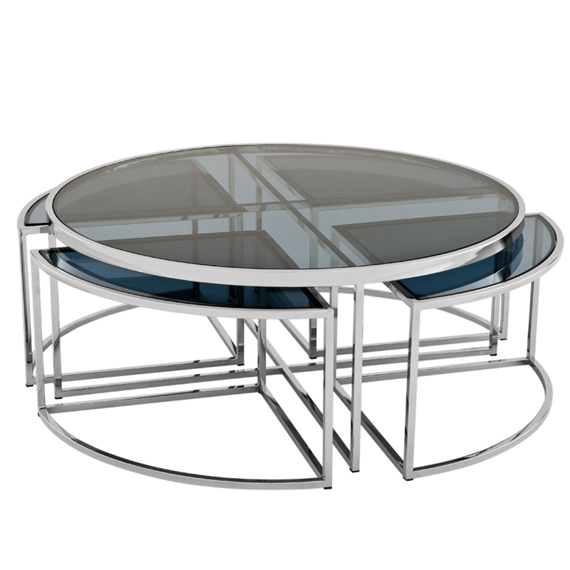 Кофейный стол Eichholtz Coffee Table Padova Stainless steel Нержавеющая сталь Стекло Смок в Санкт-петербурге | Loft Concept 