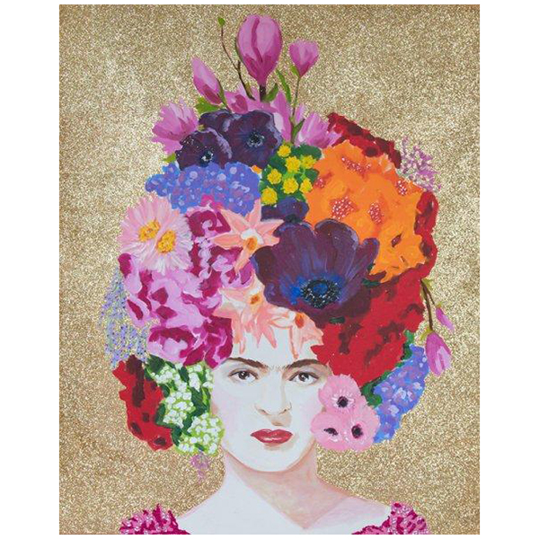 Картина “Frida with Flower Bouquet Headdress and Gold Glitter Background” Мульти в Санкт-петербурге | Loft Concept 