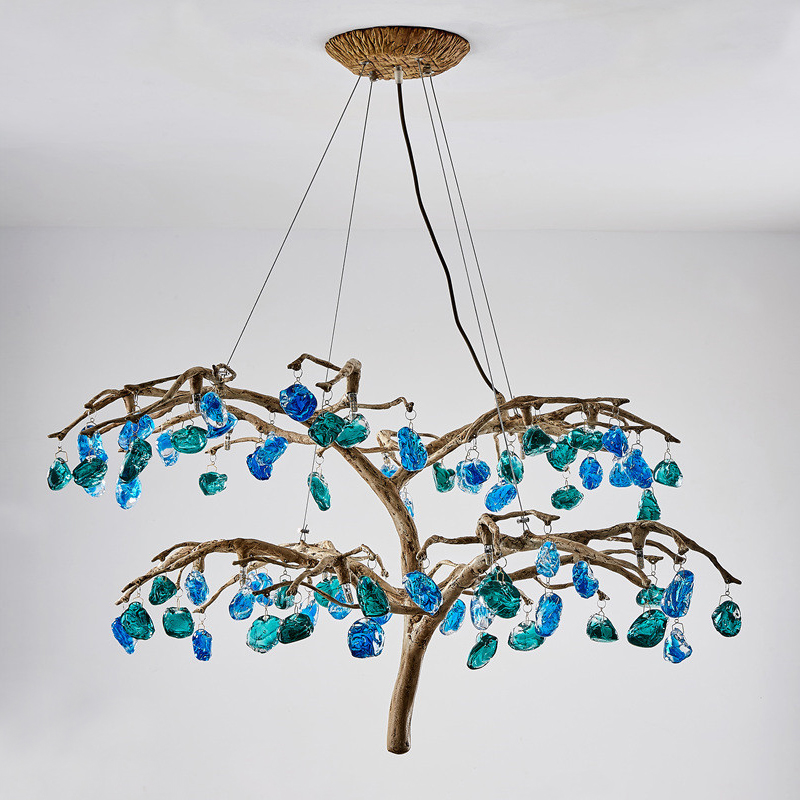 Люстра Precious Tree Chandelier Винтажное Светлое Золото Синий Бирюзовый в Санкт-петербурге | Loft Concept 