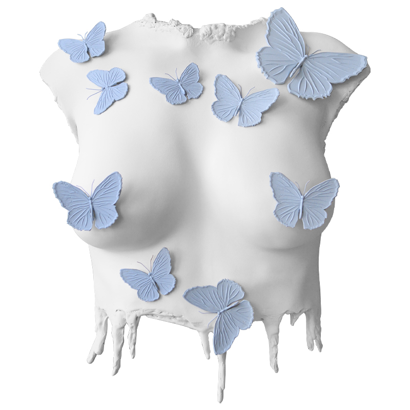 Аксессуар на стену Sculpture Female Torso Butterflies Белый Голубой в Санкт-петербурге | Loft Concept 