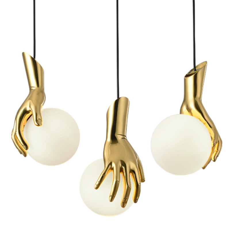 Подвесной светильник Золотая рука Gold Hand Pendant lamp Глянцевое золото Прозрачный белый в Санкт-петербурге | Loft Concept 