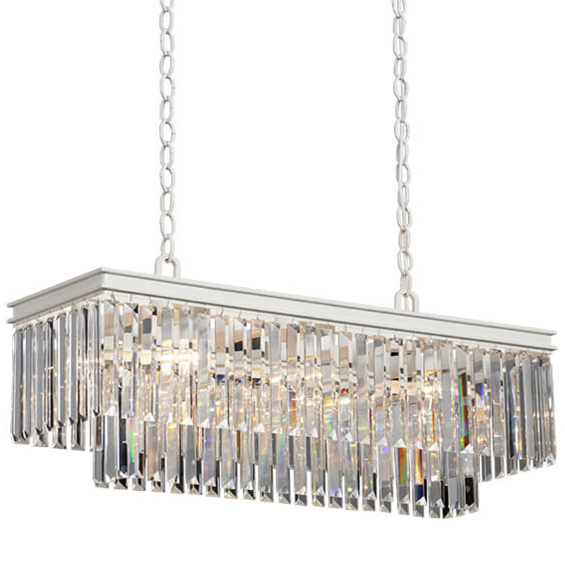 Люстра RH 1920s Odeon Clear Glass Rectangular Chandelier  White iron Длина 80 Белый Прозрачное Стекло в Санкт-петербурге | Loft Concept 