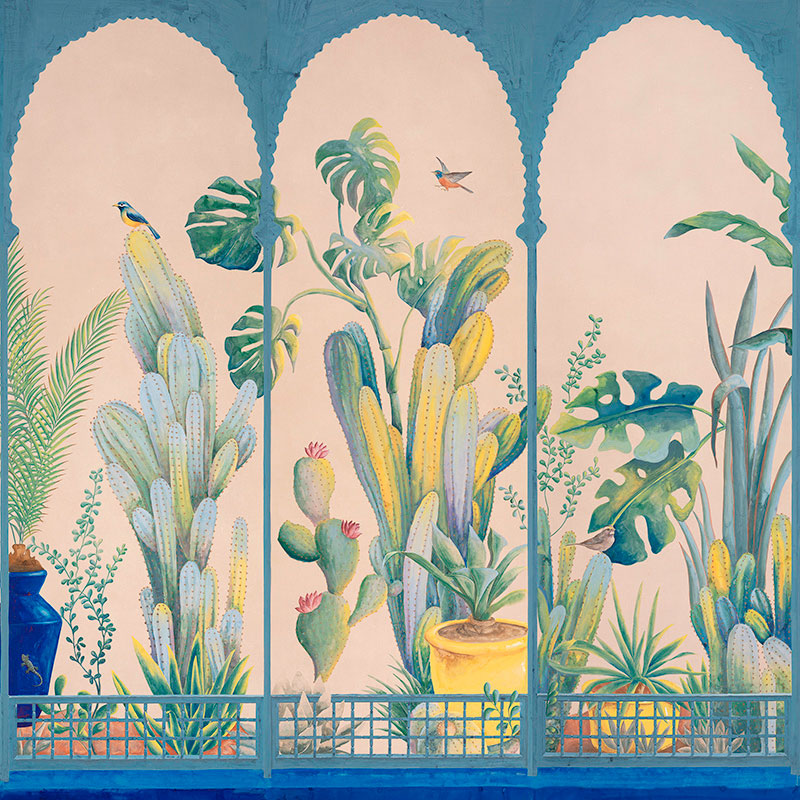 Обои ручная роспись Jardin Marrakech Majorelle on painted Xuan paper  в Санкт-петербурге | Loft Concept 