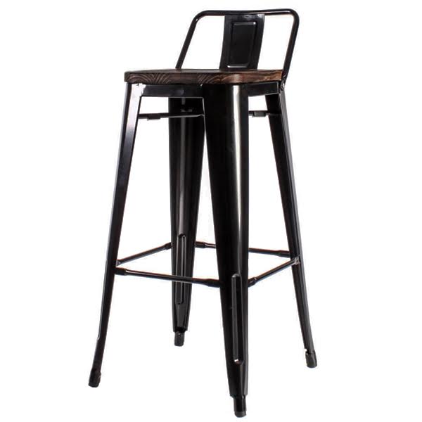 Барный стул Tolix Bar Stool 75 Backed Wood Black Черный Коричневый в Санкт-петербурге | Loft Concept 