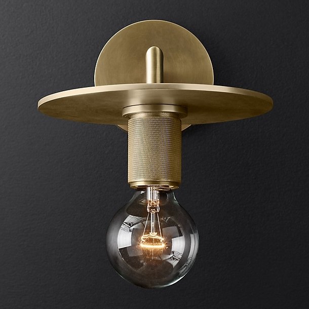 Бра RH Utilitaire Knurled Disk Shade Sconce Brass Латунь в Санкт-петербурге | Loft Concept 