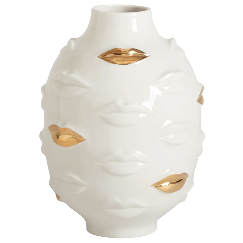 Ваза Jonathan Adler Gilded Gala Round Vase Глянцевое золото Белый в Санкт-петербурге | Loft Concept 