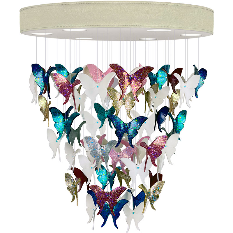 Люстра Цветные Бабочки Жемчужно-серая база Night Butterflies Chandelier Multi Color Бежево-серый Мульти в Санкт-петербурге | Loft Concept 