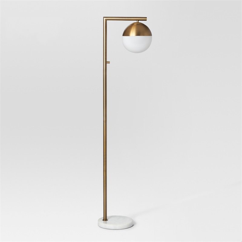 Торшер Geneva Single Glass Globe Floor Lamp Белый Латунь в Санкт-петербурге | Loft Concept 