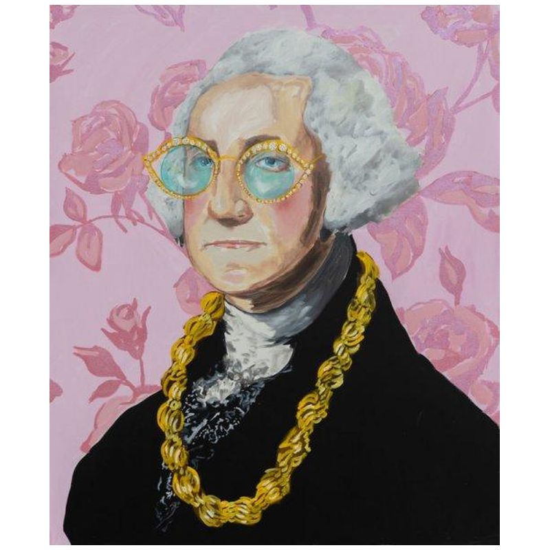 Картина George Washington with Donkey Rope and Pink Floral Background Мульти в Санкт-петербурге | Loft Concept 