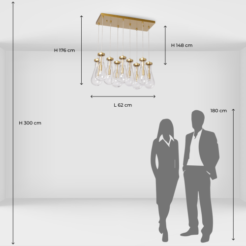 Люстра с 9-ю прозрачными стеклянными плафонами в форме капли Lucid Rain  в Санкт-петербурге