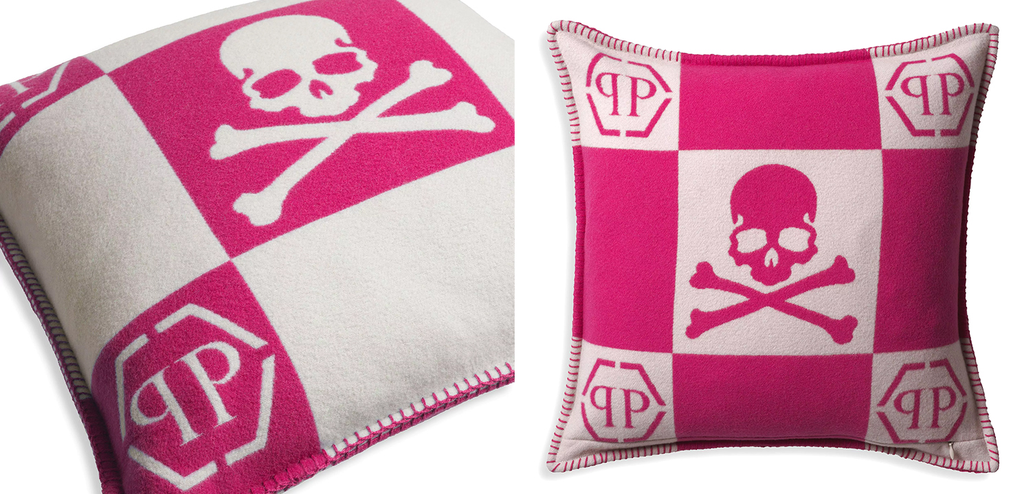 Подушка Philipp Plein Cushion Cashmere Skull 45 x 45 Pink - фото