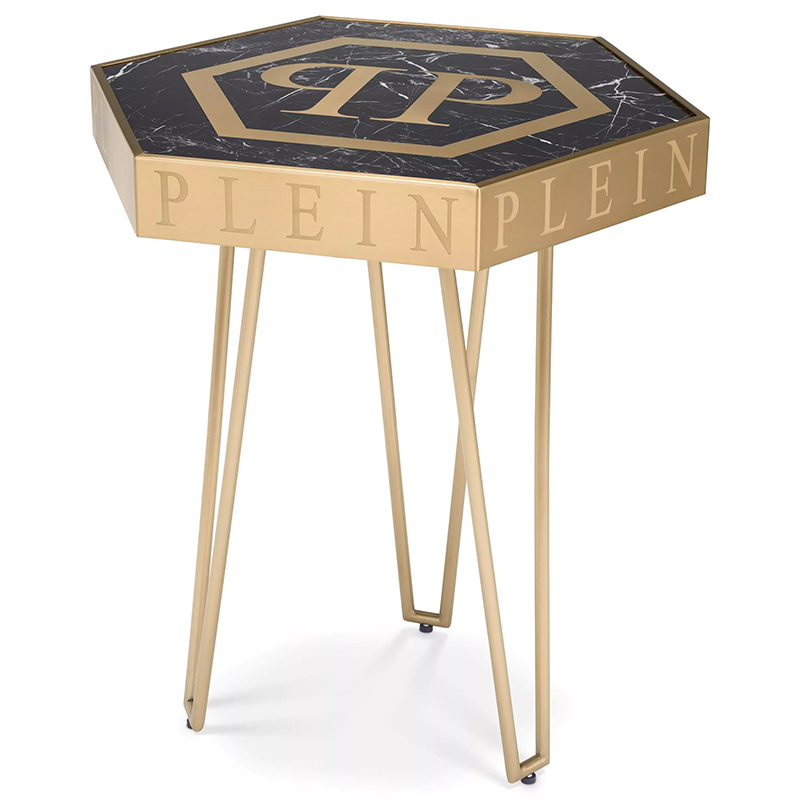 Приставной стол Philipp Plein Side Table Falcon Nest Золотой Черный Мрамор Nero Прозрачное Стекло в Санкт-петербурге | Loft Concept 